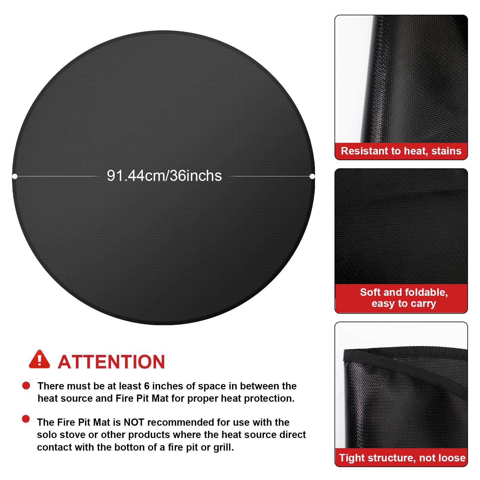 Fire Pit Mat, Alfombrilla Ignífuga Redonda para Fogatas 36in, 3 Capas Tapete para Fogata, Resistente al Calor, Protectora Estera para Barbacoa Exterior, Piso, Terraza Patio, Césped y Camping