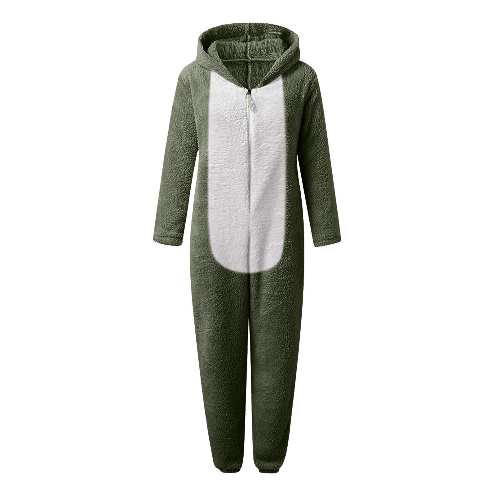 Onesie - Tutina da donna in pile, casual, tinta unita, per adulti e donne, pigiama, a maniche lunghe, con orsacchiotto, in pile, verde militare, xxl