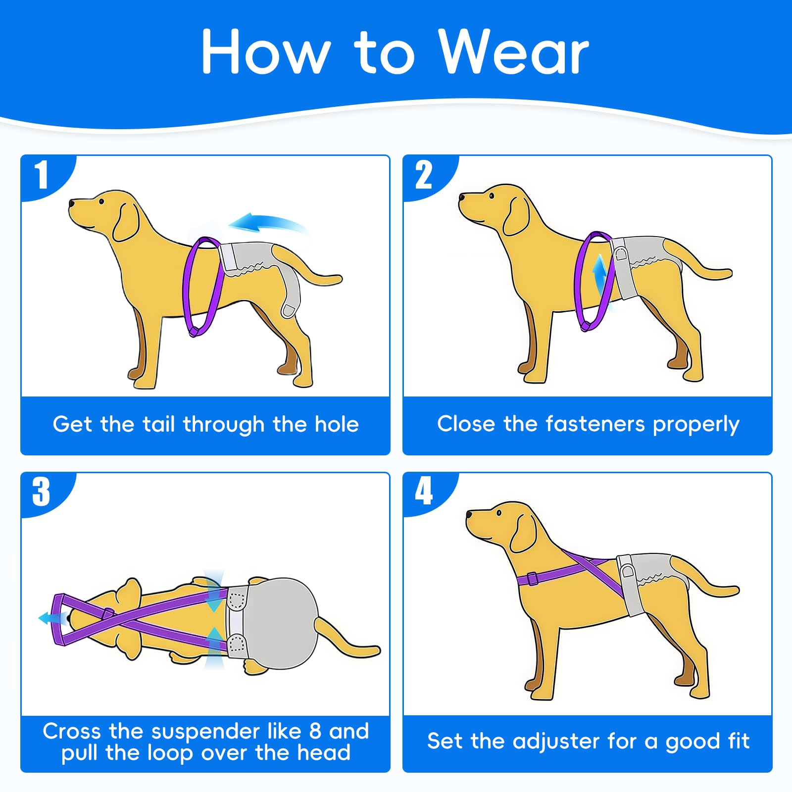 3 Pezzi Pannolini per Cani Cane Femmina Lavabili, Pannolini Cane Femmina Regolabile e Cinghie, Mutande Igieniche Animali Lavabili, Riutilizzabili, Altamente Assorbenti (XL)