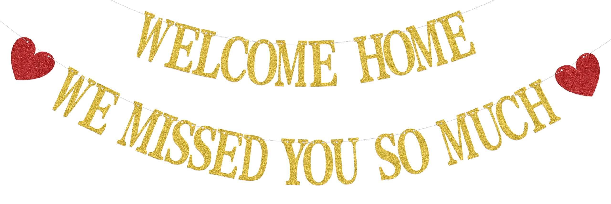 Welcome Home We Missed You So Much Banner,Welcome Back Family Party Decoartion,Homecoming Graduation Party Supplies Gold Red Double-Sided