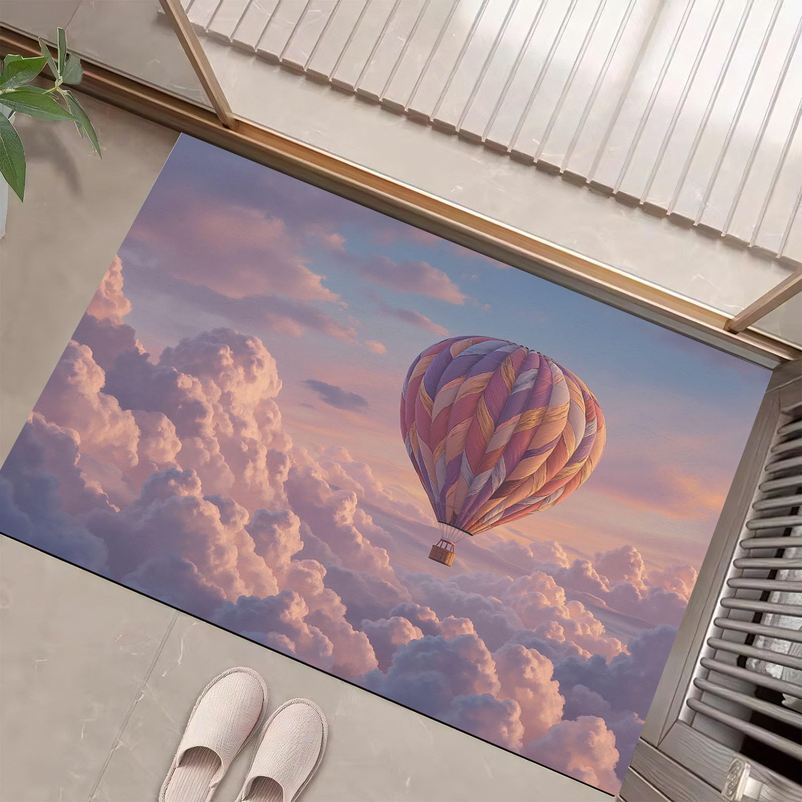 Tapis d'Entrée Nuages Montgolfière, Paillasson Intérieur Absorbant 50x80 cm