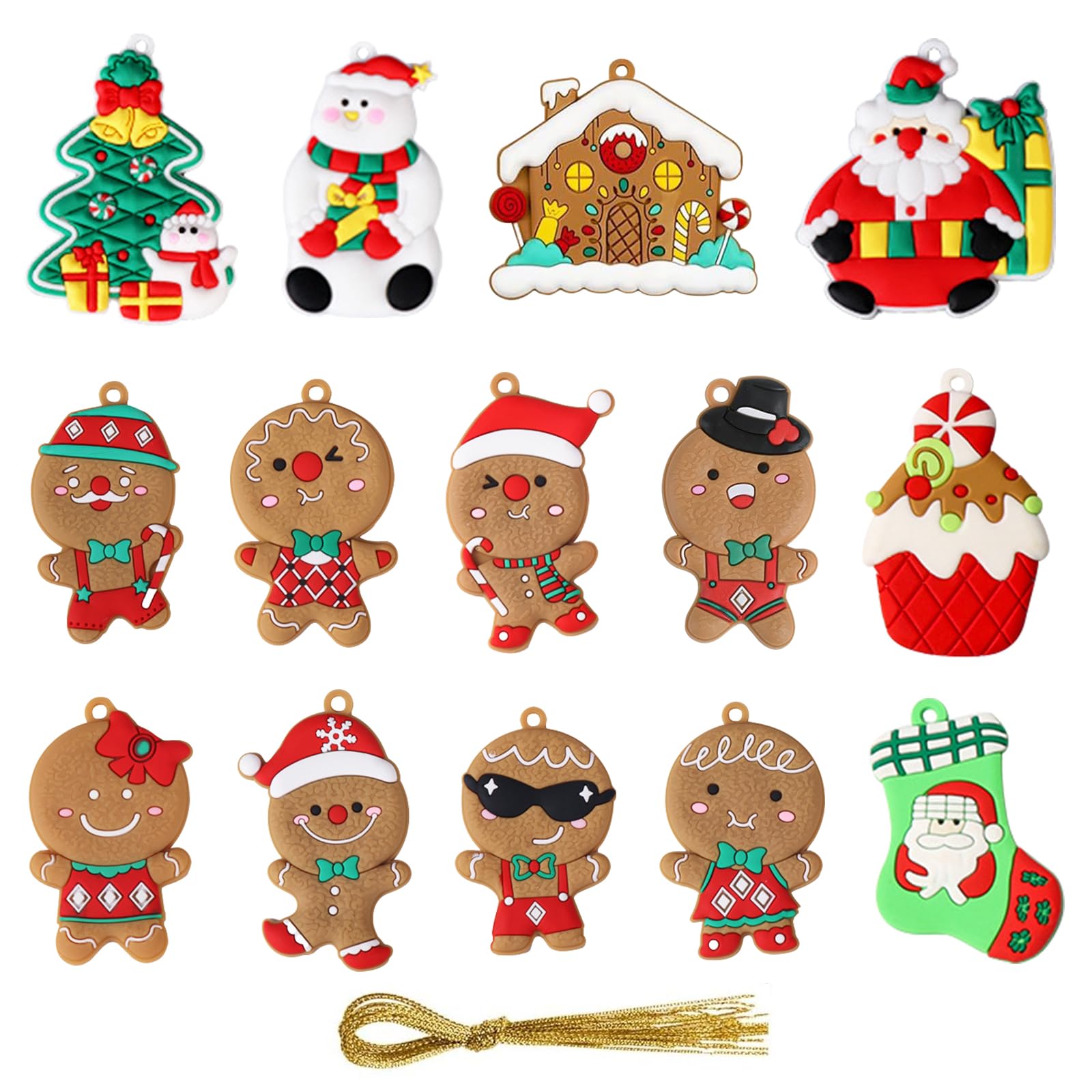 FINEVERNEK 14Pcs Decoracion Navidad,Adornos Navidad de Hombre de Jengibre,Adornos Arbol Navidad con Cuerda,Casa de Pan de Jengibre Decoracion Navidad Kit,Decoración Árbol Navidad para Casa, Fiesta