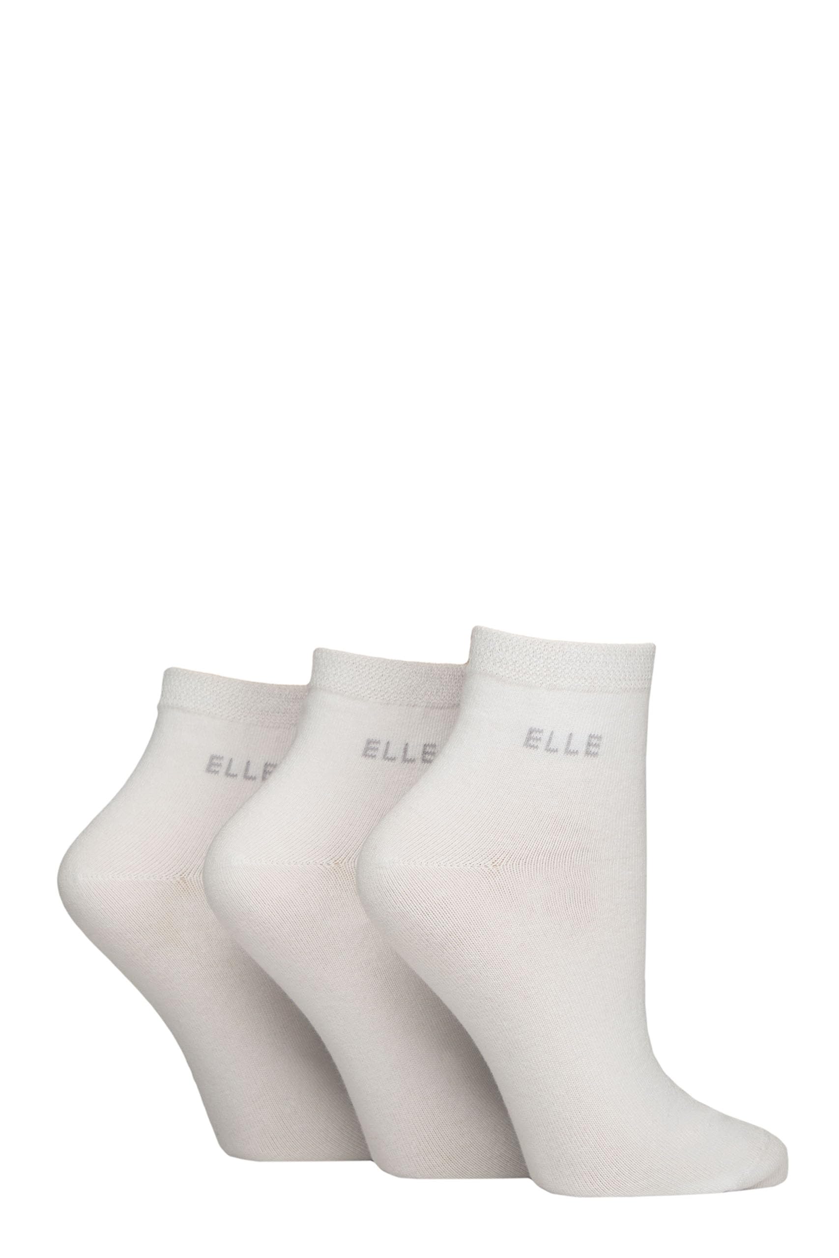 Elle Women's White Cotton Anklet Socks - Soft, Short, Plain, Striped & Patterned With Hand Linked Toes Multipack Of 3 Size 4-8 (Uk, Numeric, 4, 8, Regular, Regular, )