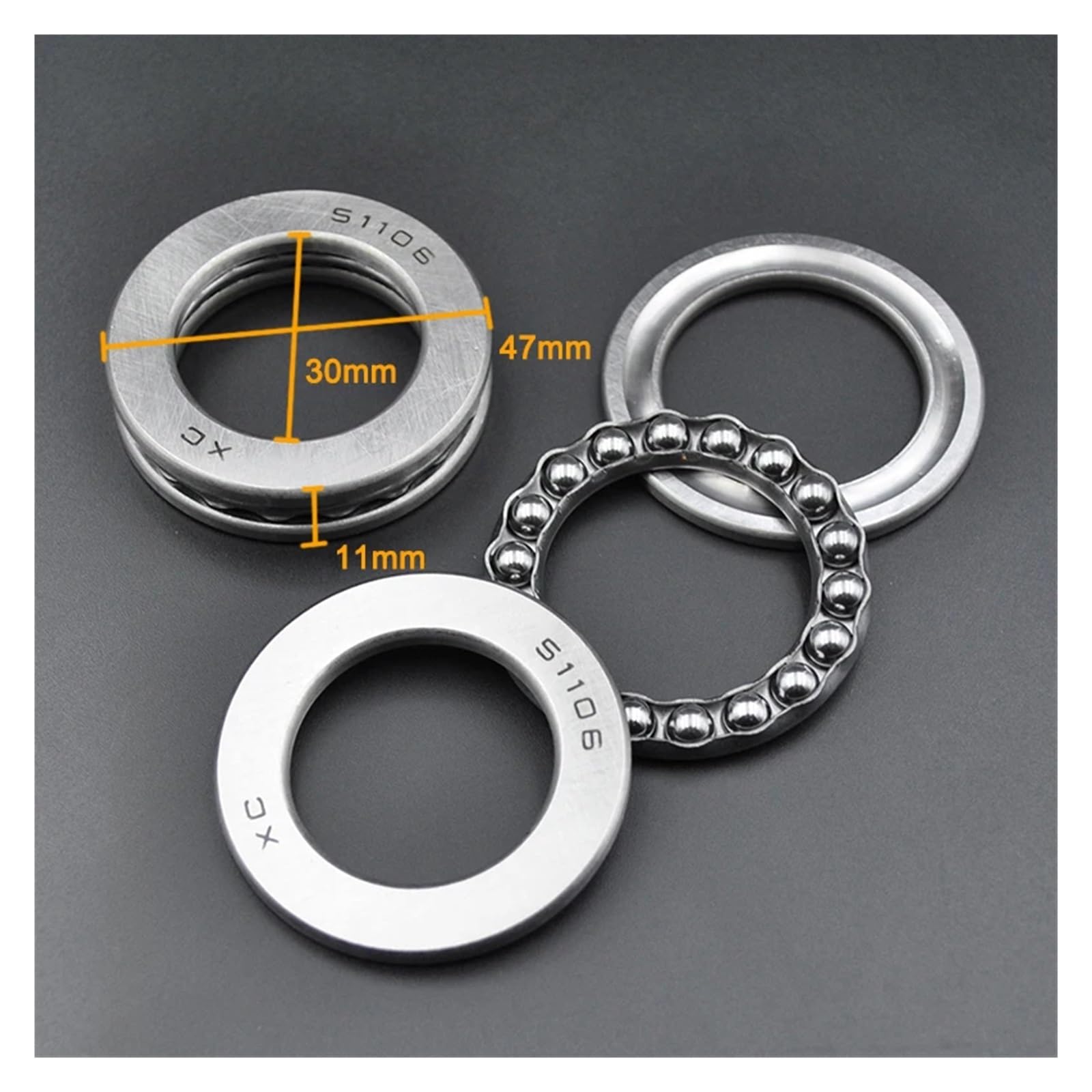 2 Pieces of Plane Thrust Bearings 51100 51101 51102 51103 51104 51105 51106 51107 51108 51109 51110 axial Ball Bearings(51106 30x47x11mm)