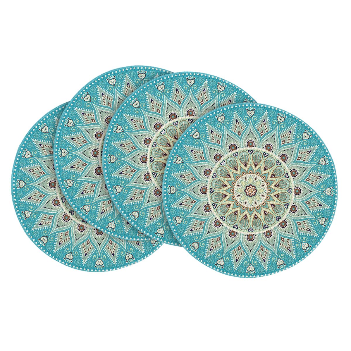 Photo 1 of Artoid Mode Sky Blue Mandala Round Placemats Set of 4,14 Inch Seasonal Spring Farmhouse Table Mats for Party Kitchen Dining Decoration