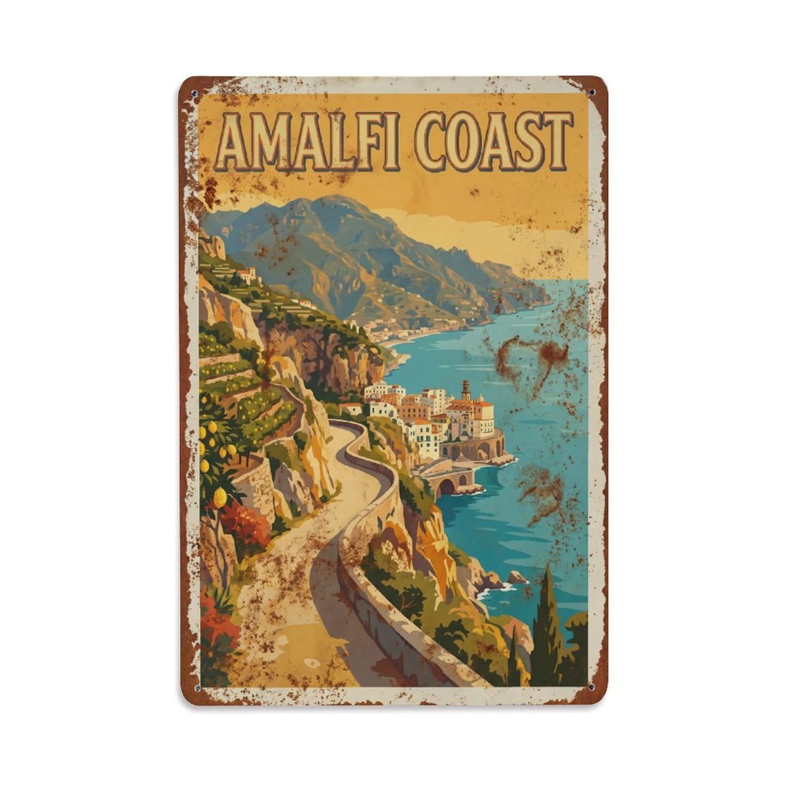 Vintage Travel Trail Italy Coastal Metal Tin Sign