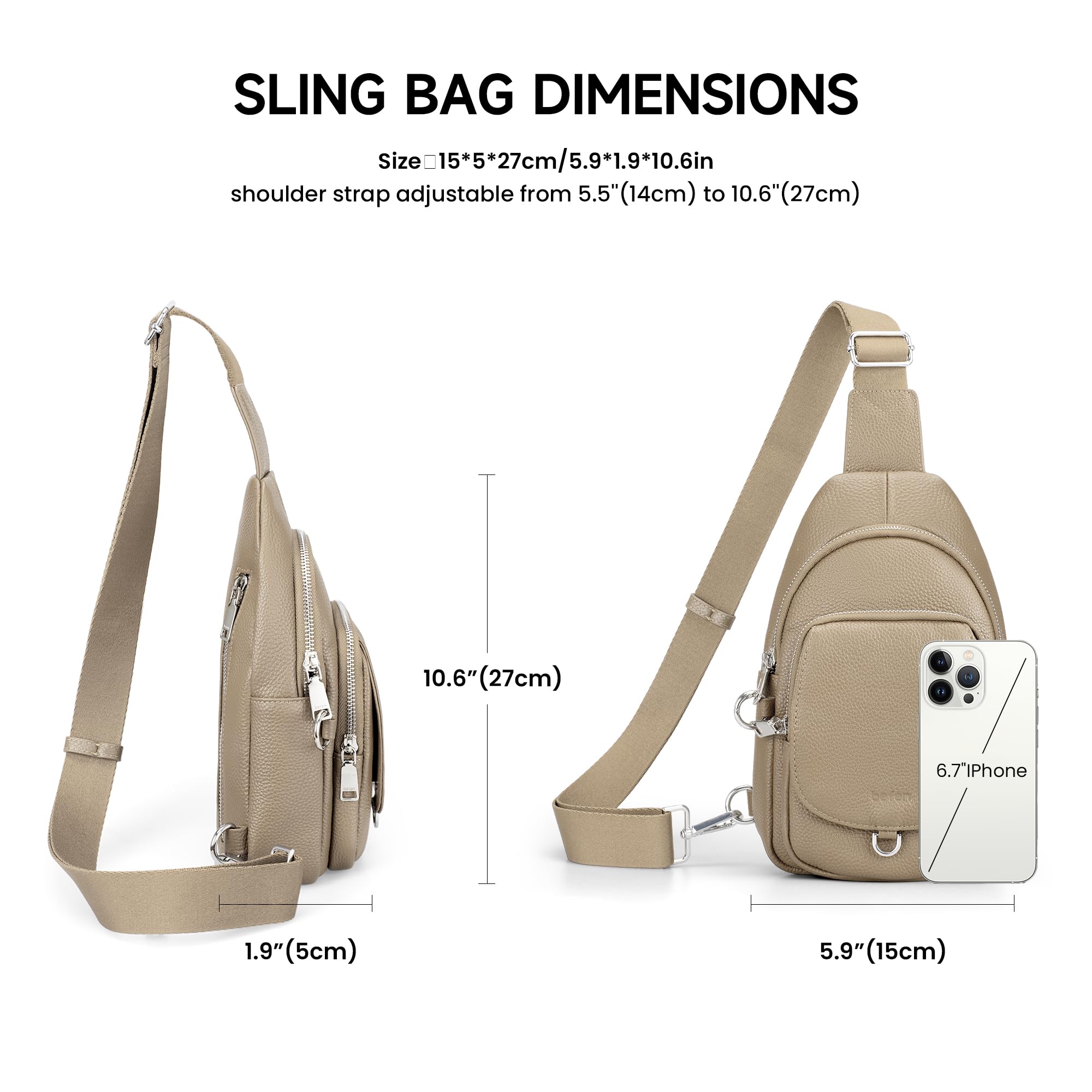 befen Borsa a Tracolla per Donna Anti-taccheggio in Vera Pelle con Protezione RFID – Sling Bag Borsello Tracolla Viaggio per Trekking, Lavoro, Sport