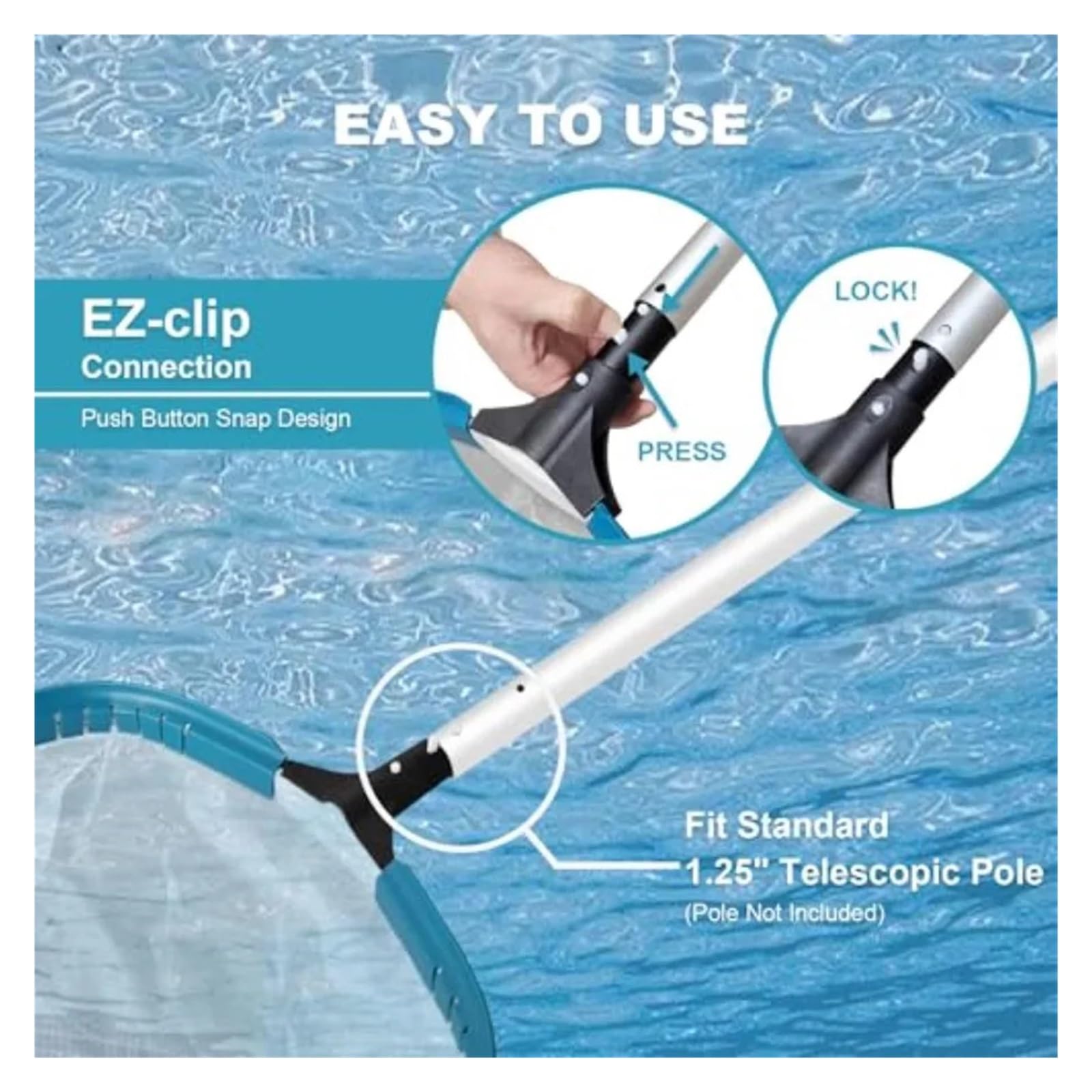 Epuisette Piscine Râteau d'écumoire à Pollen et à Sable de Piscine à Mailles Ultra Fines, Filet en Nylon Profond avec Cadre en Aluminium