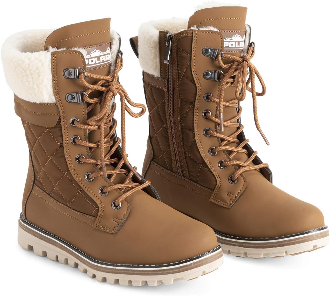 POLAR Womens Memory Foam Outside Pocket Inside Zip Thermal Waterproof Deep Tread Rubber Sole Snow Boots