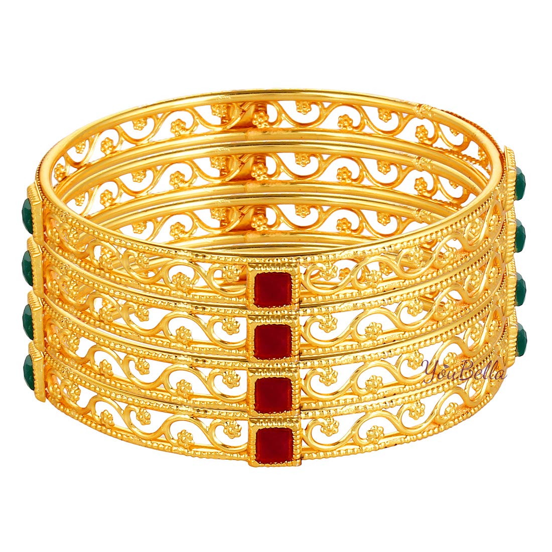 YouBella Fashion Jewellery Traditional Gold Plated Bracelet Bangles Set of 4 for Girls and Women (2.6) (B075HZVWTM) Amazon Price History, Amazon Price Tracker