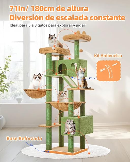 Foto 8 de 8 de Taoqimiao Árboles Rascadores para Gatos Grandes 180 cm MSC026L Verde