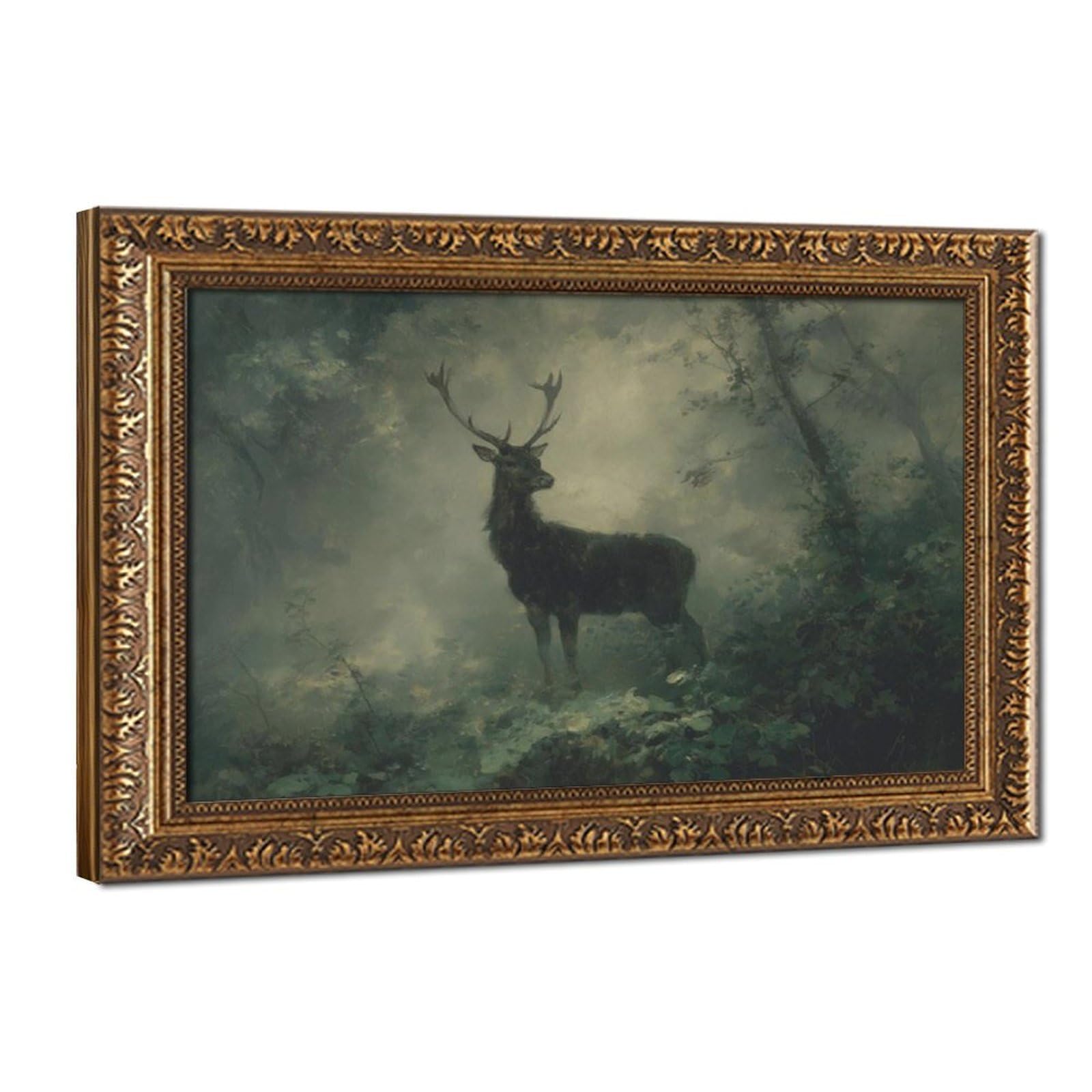 HOHHMY Poster of A Stag in A Misty Forest Canvas Poster Bedroom Decor Landscape Office Room Decor Gift 8" L X 12" W
