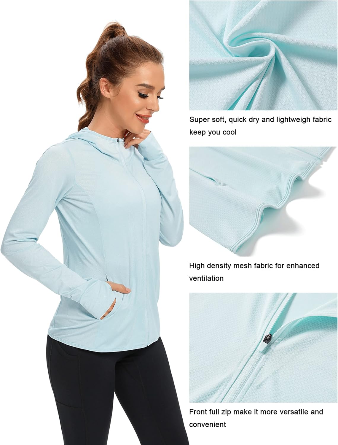 KPSUN Women's UPF 50+ UV Sun Protection Clothing Zip Up Hoodie SPF Long Sleeve Sun Shirt Fishing Hiking Outdoor Jacket - Image 4