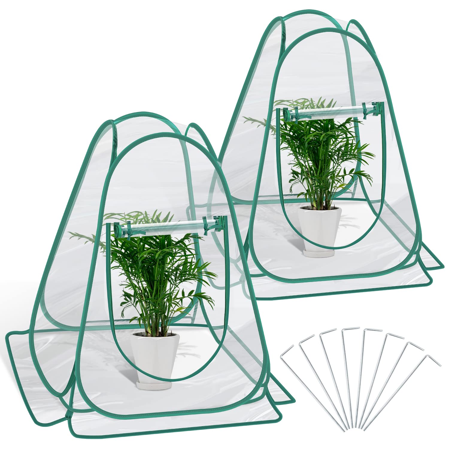 Fuairmee Pop Up Greenhouse Cover, Mini Greenhouse PVC Gardening Plant 2-Pack, Portable Small Green House for Indoor Outdoor, Sunshine Room Backyard Flower Shelter for Cold Frost Protector 27"x27"x31"