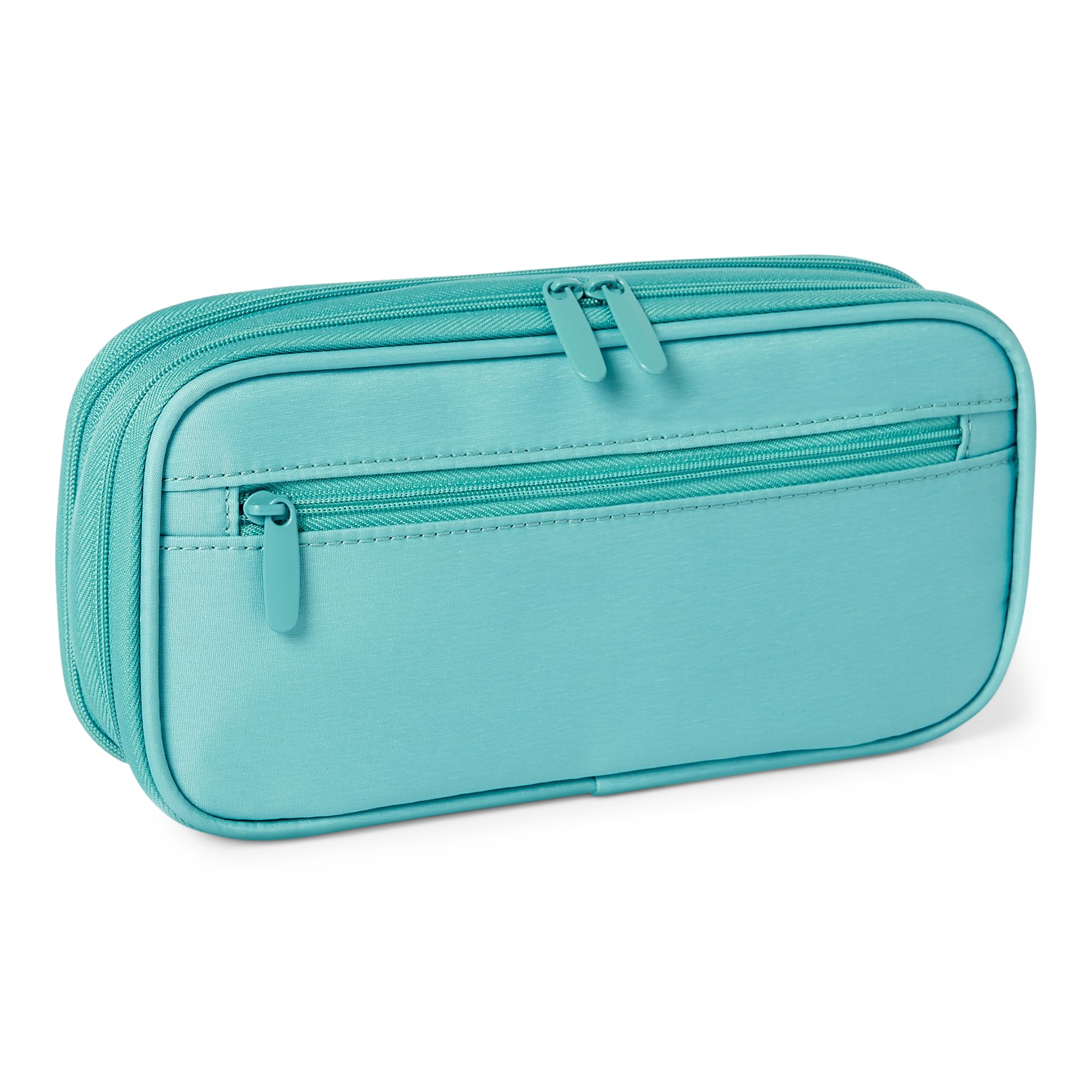 Amazon Basics Large Capacity Pencil Case with Durable Zipper, Multi-Compartment, Cyan Mild
