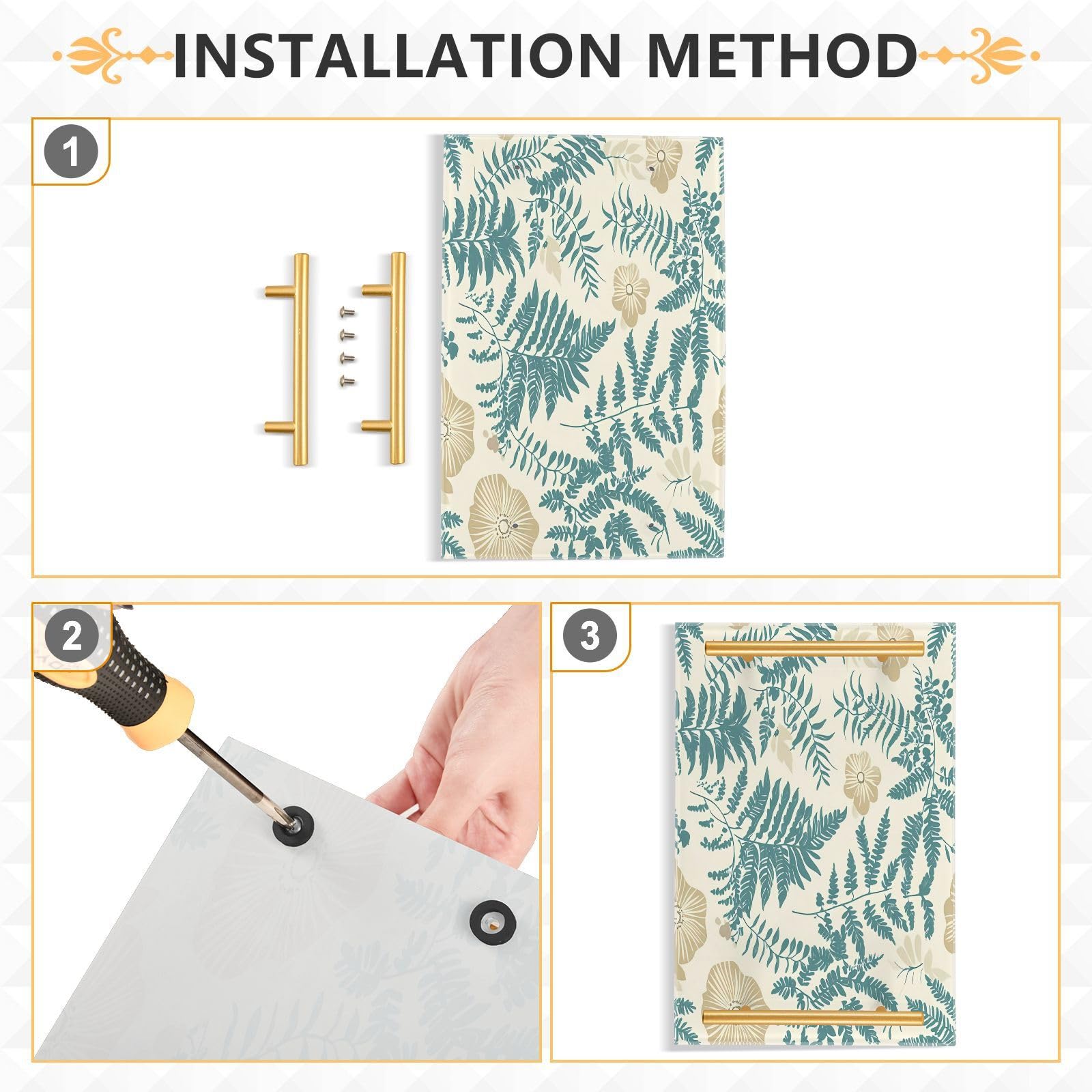 GUIJI Vintage Flower Leaf Acrylic Tray, Perfume Cosmetic Jewelry Decorative Trays Bathtub Organizer, Living Room Kitchen Serving Tray with Gold Handles