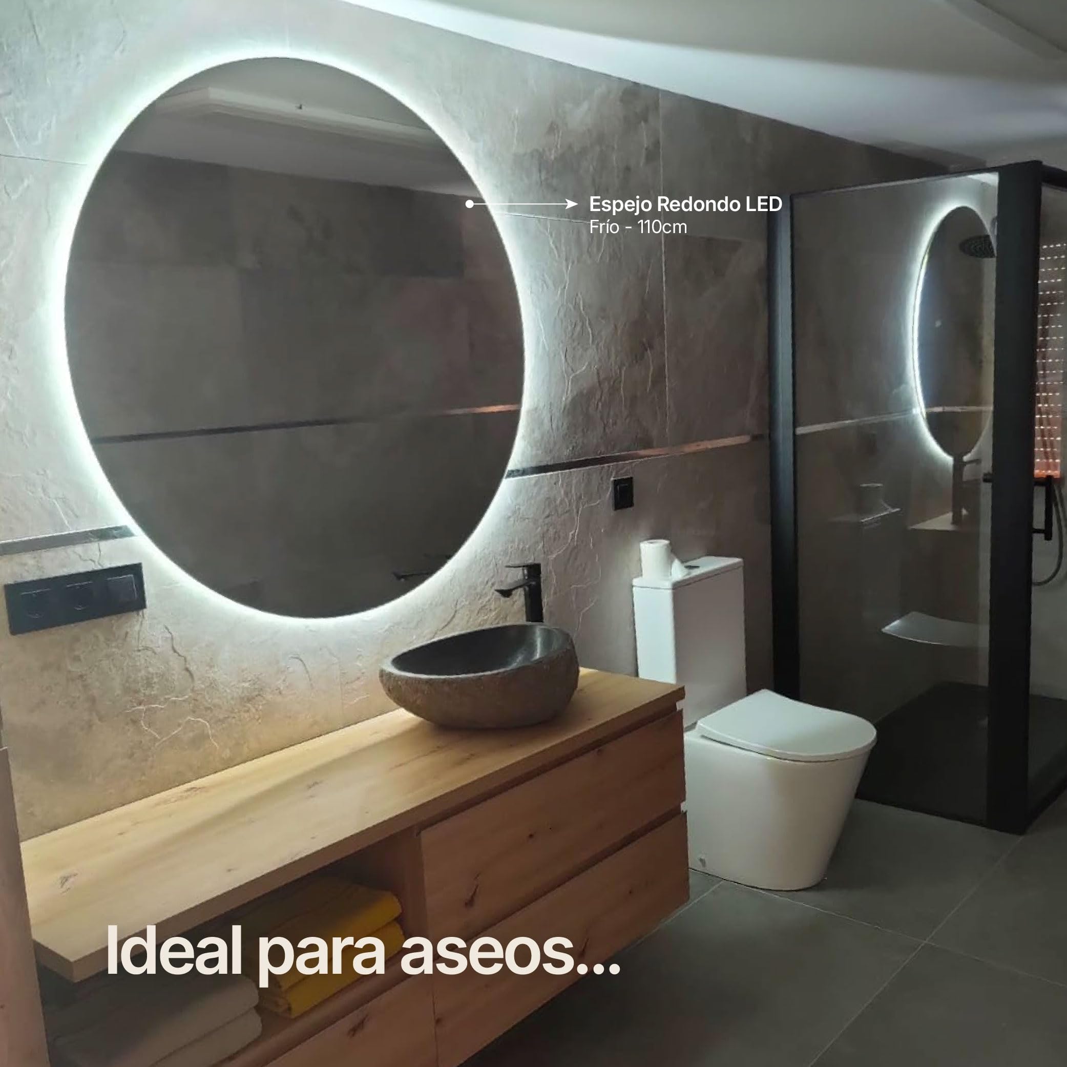 CustomGlass Espejo de Baño con iluminación Led Redondo Varias Medidas con Forma Circular Pared (Redondo 80 cm)