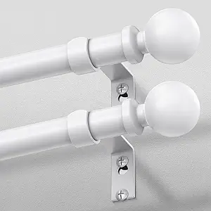 2 Pack White Curtain Rods for Windows 30 to 56 Inch, Adjustable Heavy Duty 1 Inch Diameter Decorative Curtain Rod with Round Finials, Modern Easy Install Extendable Metal Drapery Pole Set