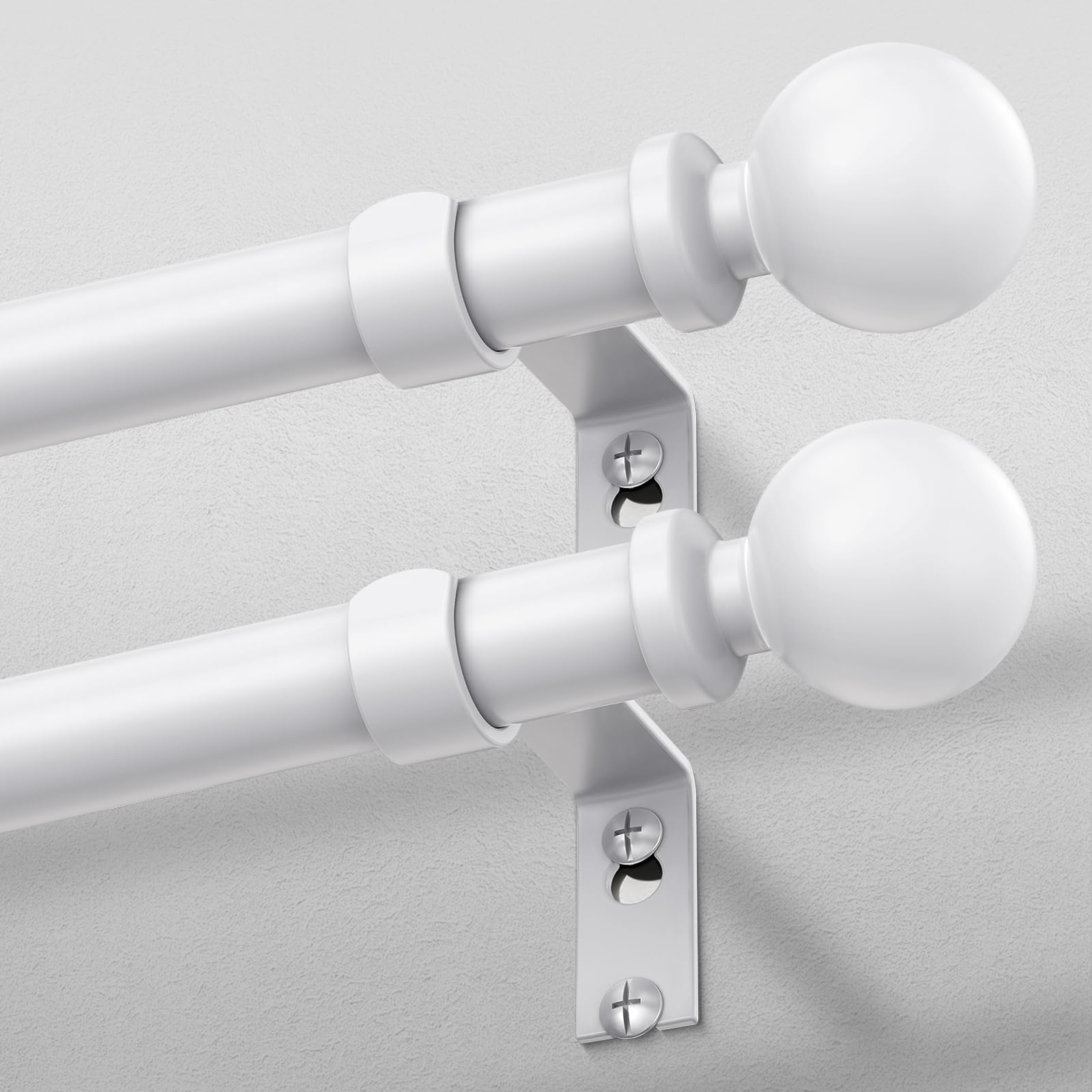 2 pack white curtain rod, 1 inch adjustable heavy duty curtain rods for windows 48 to 84 inch, decorative modern window treatment rods, splicing metal drapery pole, easy installation