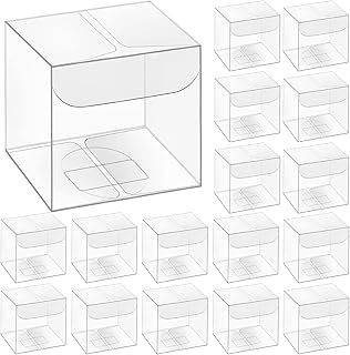 200Pcs Clear Favor Boxes Transparent Plastic Gift Box PET Treat Boxes Party Favor Containers Packaging Cube Boxes for Macaron Candy Birthday Wedding Party Baby Shower(2 x 2 x 2 Inch)