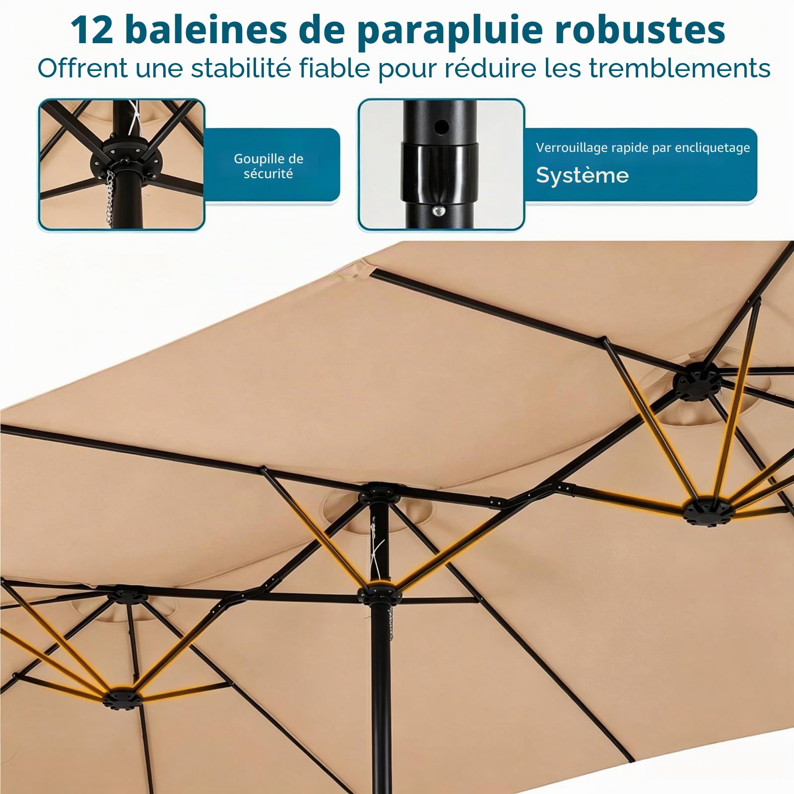 KOMFOTTEU Parasol de Jardin Exterieur, rectangulaire, Manivelle et Protection UV, grand Parasol de Balcon imperméable, Parasols Double, pour Piscine, Marché, 430 x 270 x 260 cm (L x l x H) (Marron)