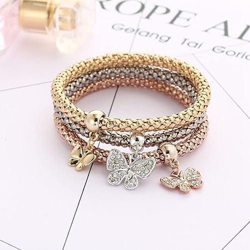 Miniatura 8 de 12 piezas pulseras de cadena de maíz de oroplataoro rosa con cristal multicapa mariposa corazón círculo árbol de la vida medallón encantador pulsera