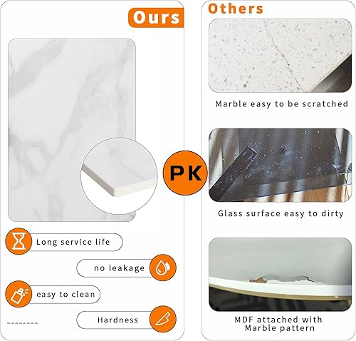 Miniatura 4 de Wisfor Mesa auxiliar de piedra sinterizada mesa auxiliar redonda blanca de 2 niveles - Mesa de centro pequeña con marco dorado - Moderna mesita de