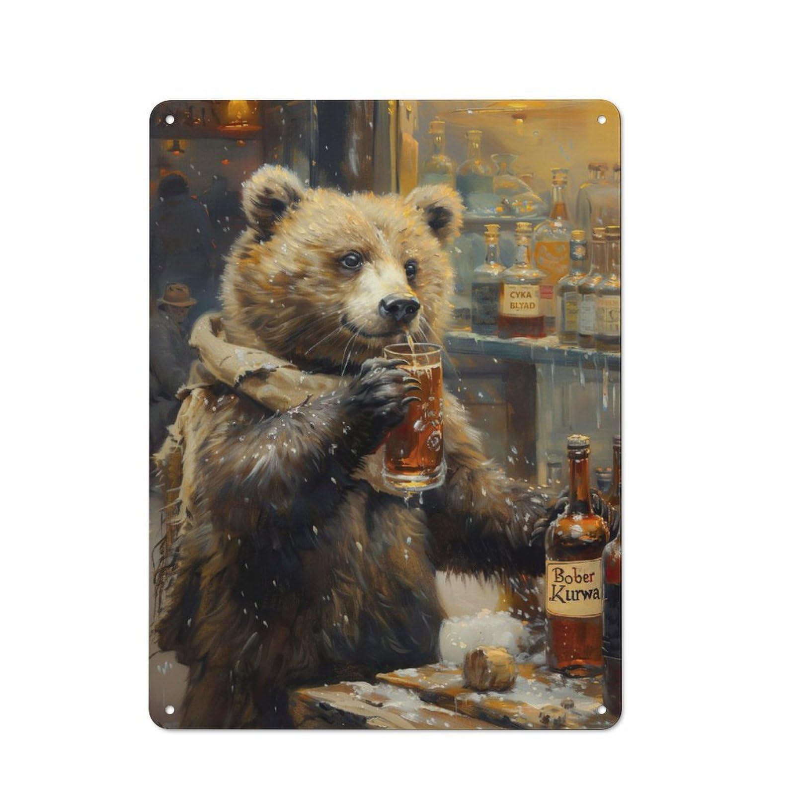 Junmoney Bober Kurwa Bear Vintage Tin Sign 40X30cm For Guest Room Or Hallway, Suited To Home Decor Collectors