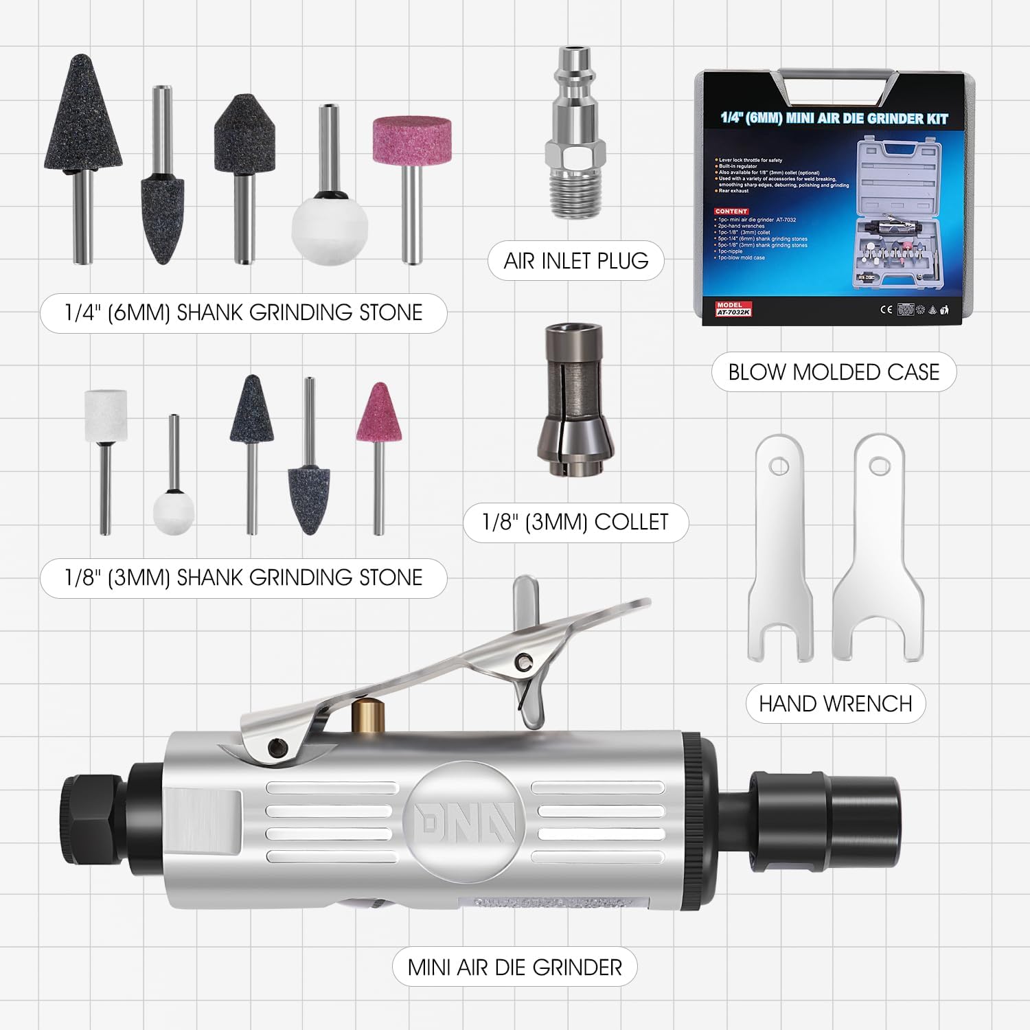 DNA MOTORING MINI AIR DIE GRINDER Straight Pneumatic 25000 RPM Rear Exhaust Polisher with 1/4"(6MM) Collets Mini, TOOLS-00531