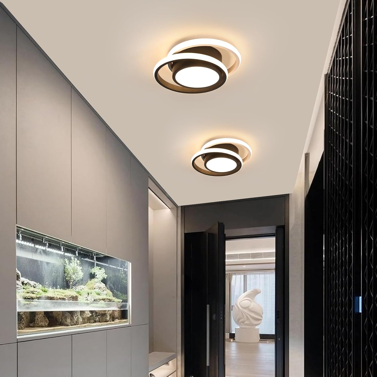 DELIPOP Modern LED Ceiling Light, 36W 2160LM Round Small Ceiling Lamp, (Warm Light, 3000K) Aluminum Close to Ceiling Light Fixture for Hallway, Aisle, Corridor, Bedroom, Kitchen (Black & White)