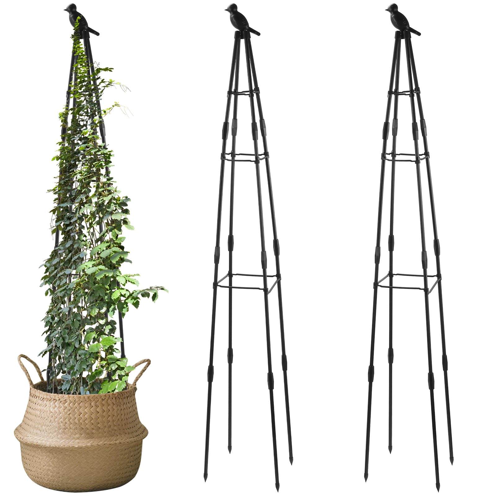 MUKSUET 3 PCS Garden Obelisk Plant Support, 160cm Black Garden Trellis for Climbing Plants, Metal Plant Supports for Plants, Flower, Vegetable Fruits, Vines