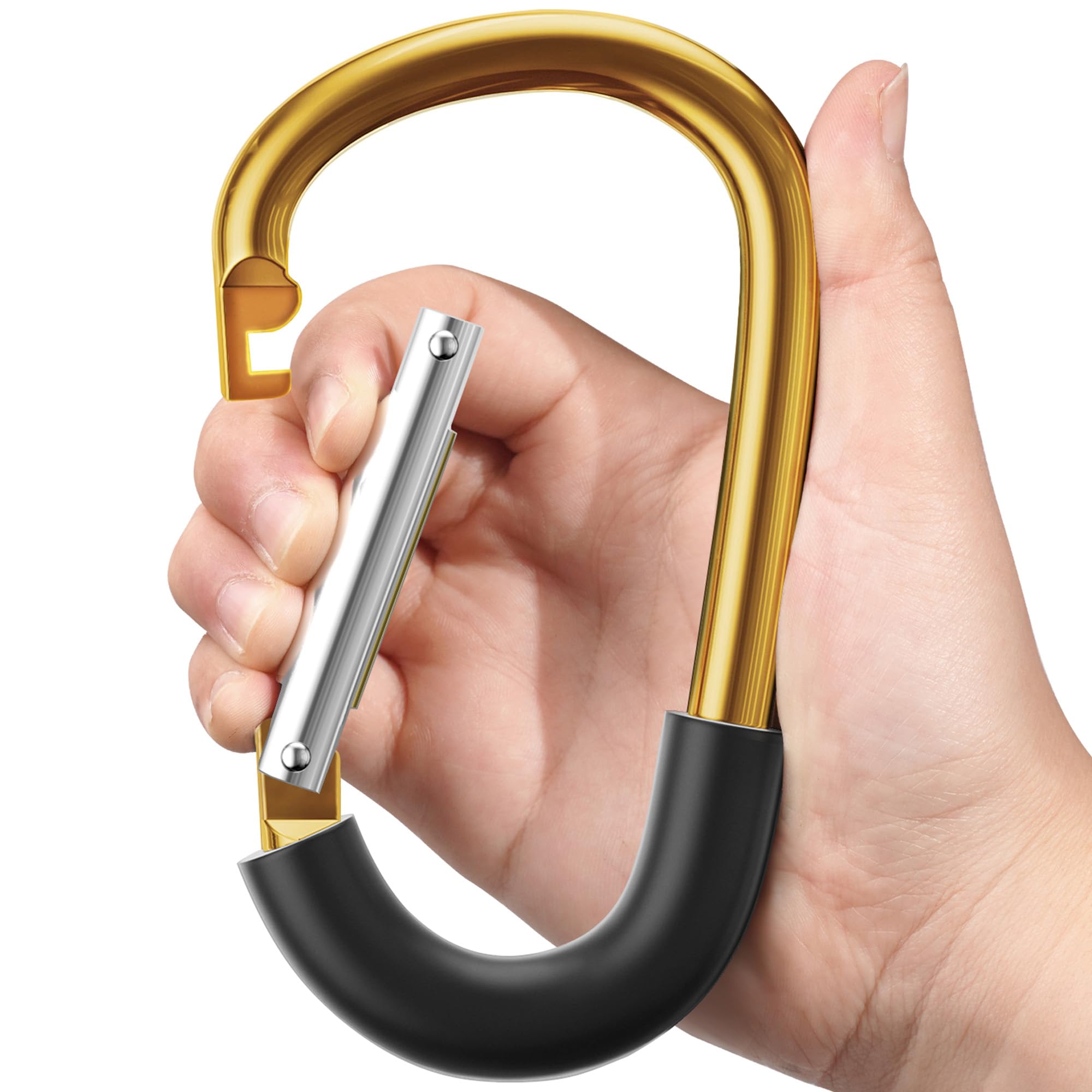 SURDOCA Heavy Duty Pram Hooks, Aluminum Pushchair Clips for Bags, Gold, 1pc