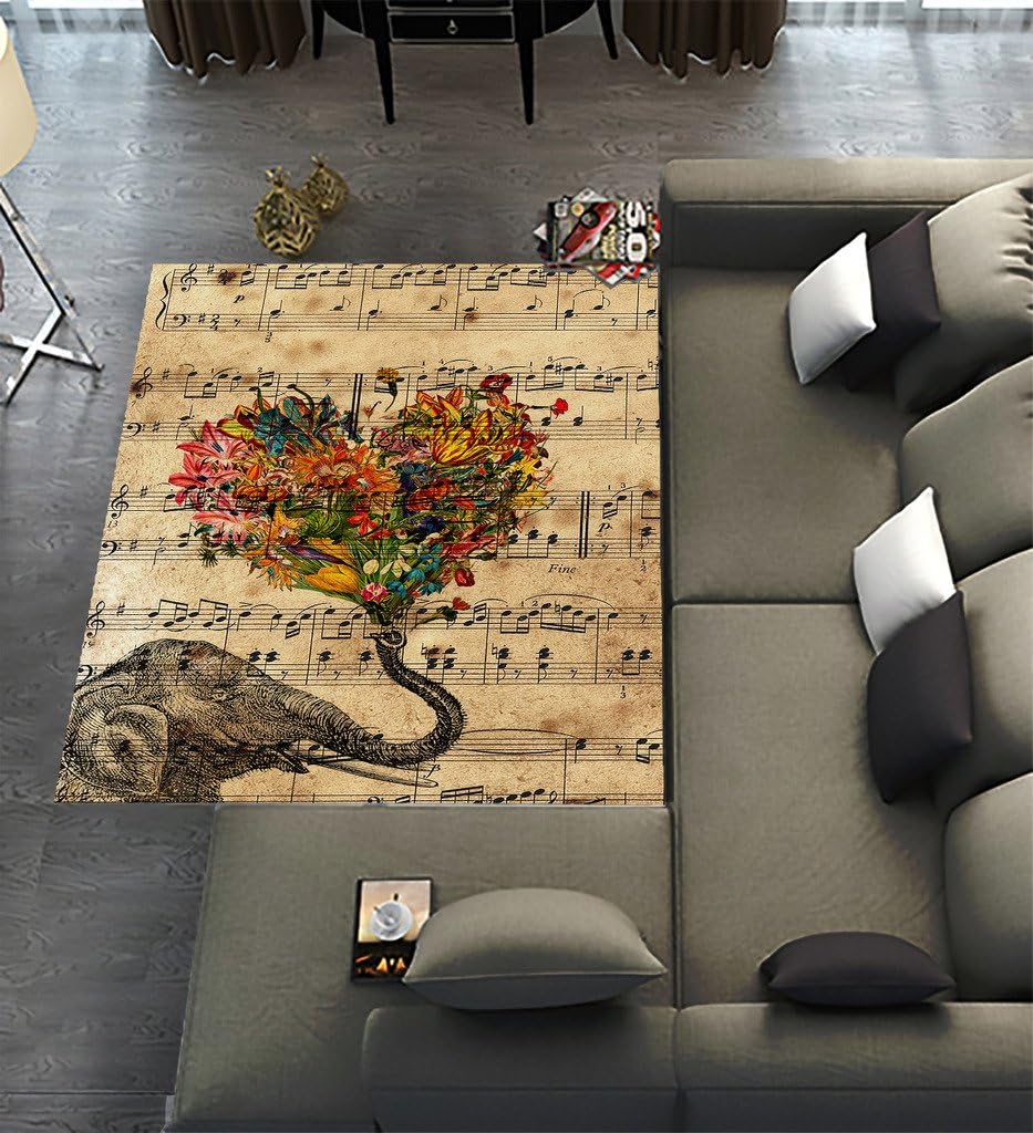 TOMORROWrug Custom Music Note and Elephant with Colorful Paisley Heart,Area Rug Dining Room Home Bedroom Carpet Floor Mat 7'x5'