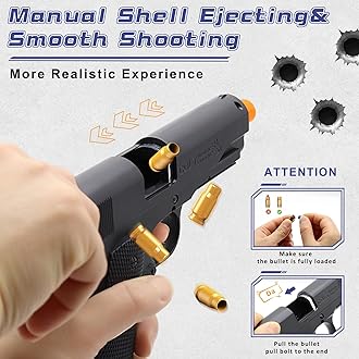 Soft Bullet Toy Gun with Shell Ejecting, Black Toy Pistol Guns with 50 Foam Bullets, Fake Prop Gun for Halloween Costume/Cosplay, Outdoor Shooting Game Toys Gifts for Christmas Birthday