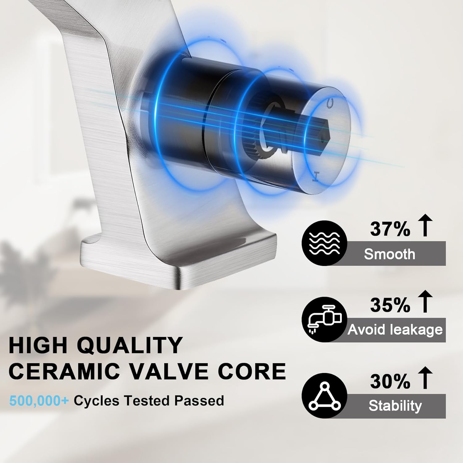 BAKALA Bathroom Sink Faucets Brushed Nickel, Waterfall Bathroom Faucet 1 Hole, Single Handle Brass Bathroom Faucet Deck Mount with 2 Supply Hoses for Basin Lavatory Vanity - Image 8