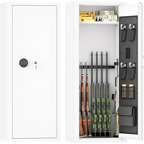 Greenvelly 12-14 Gun Safe for Rifles and Pistols,Gun Cabinet with Password Lock for Home,Office,Bedroom(White,Assembly Required)