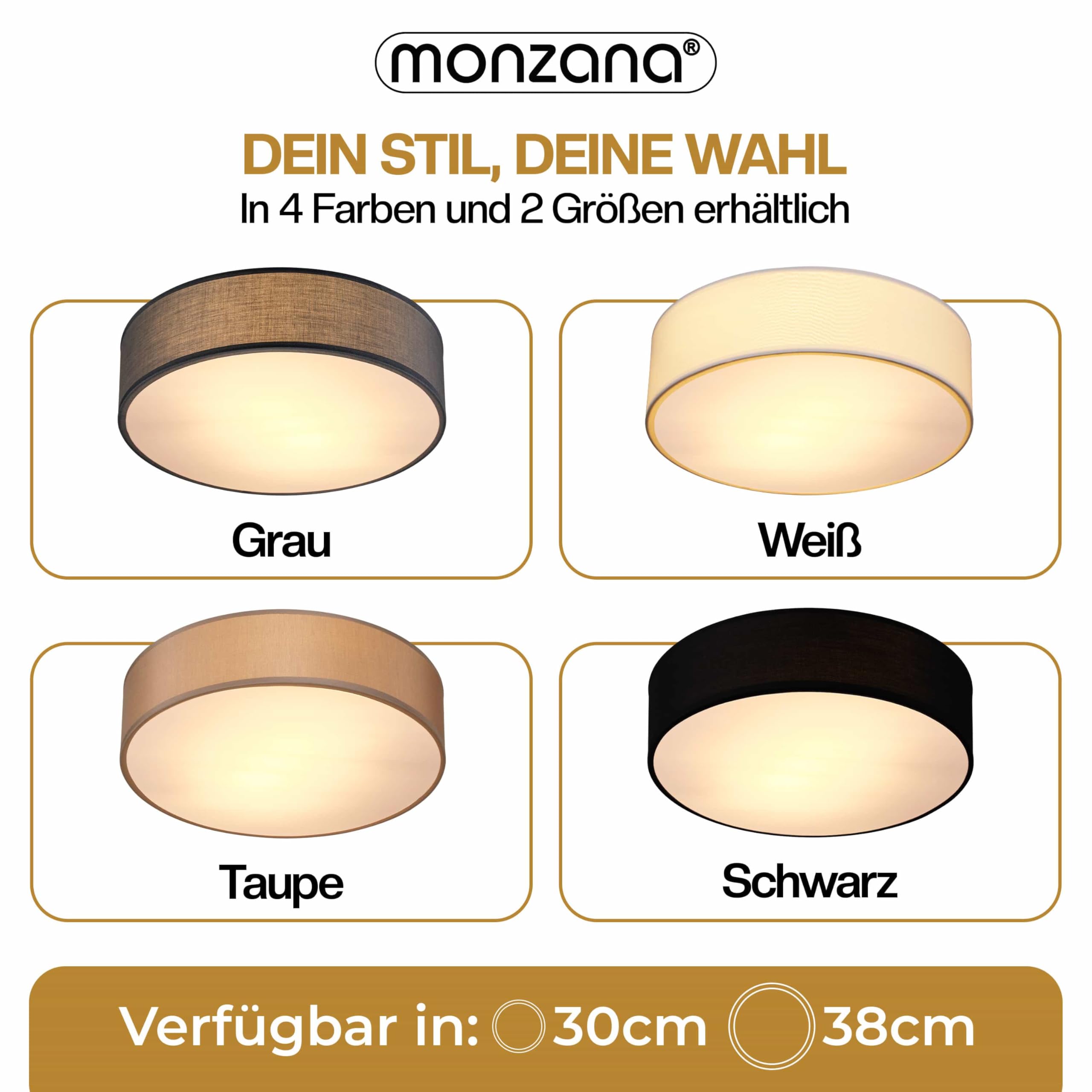 Monzana® Deckenlampe Stoff Wohnzimmer Schlafzimmer E27 Taupe 38cm Rund 2-Flammig 40W Lampe Flur Küche Deckenstrahler Deckenleuchte Stoffdeckenlampe