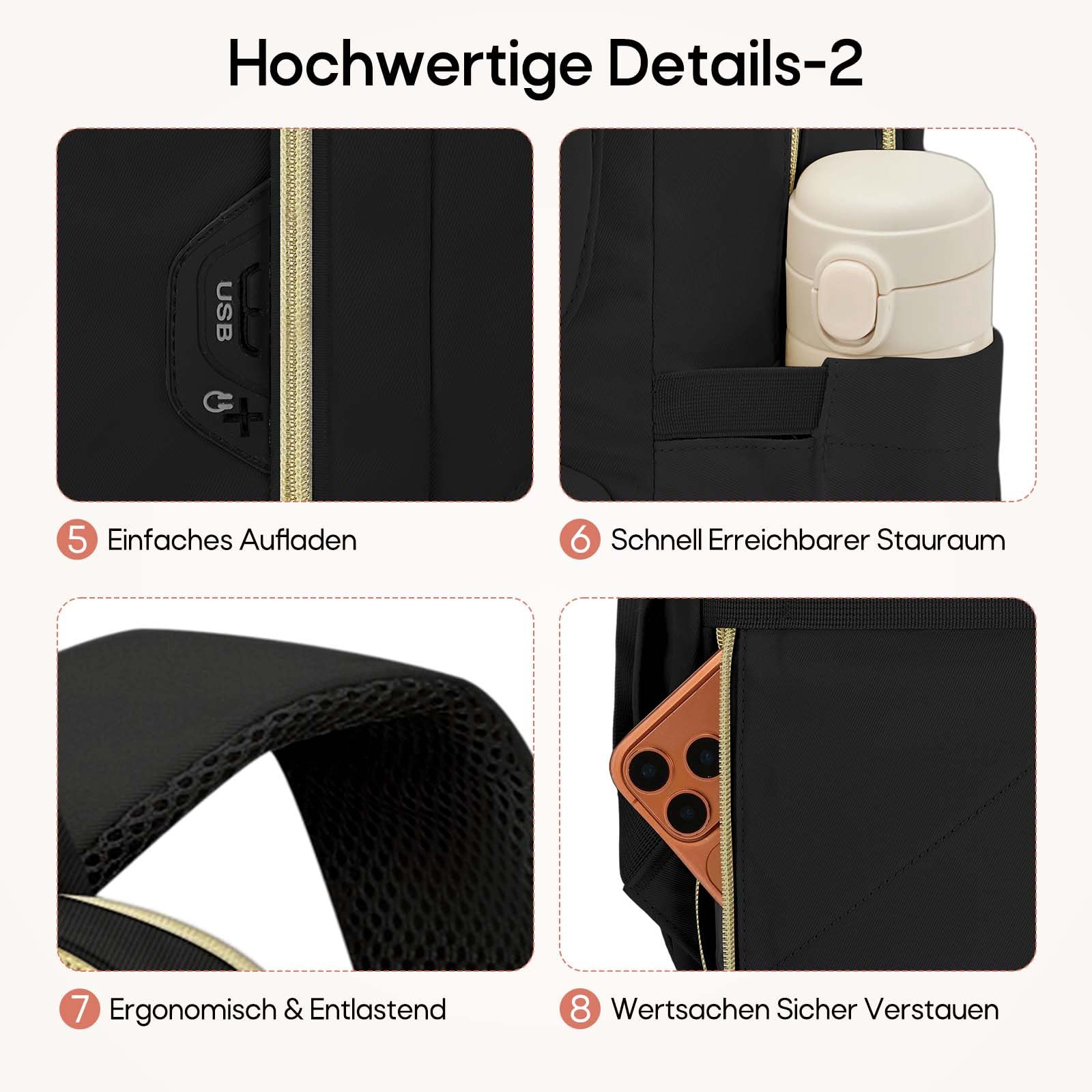 RAINSMORE Laptop Rucksack 15.6 Zoll mit Kühlfach, Rucksack Damen