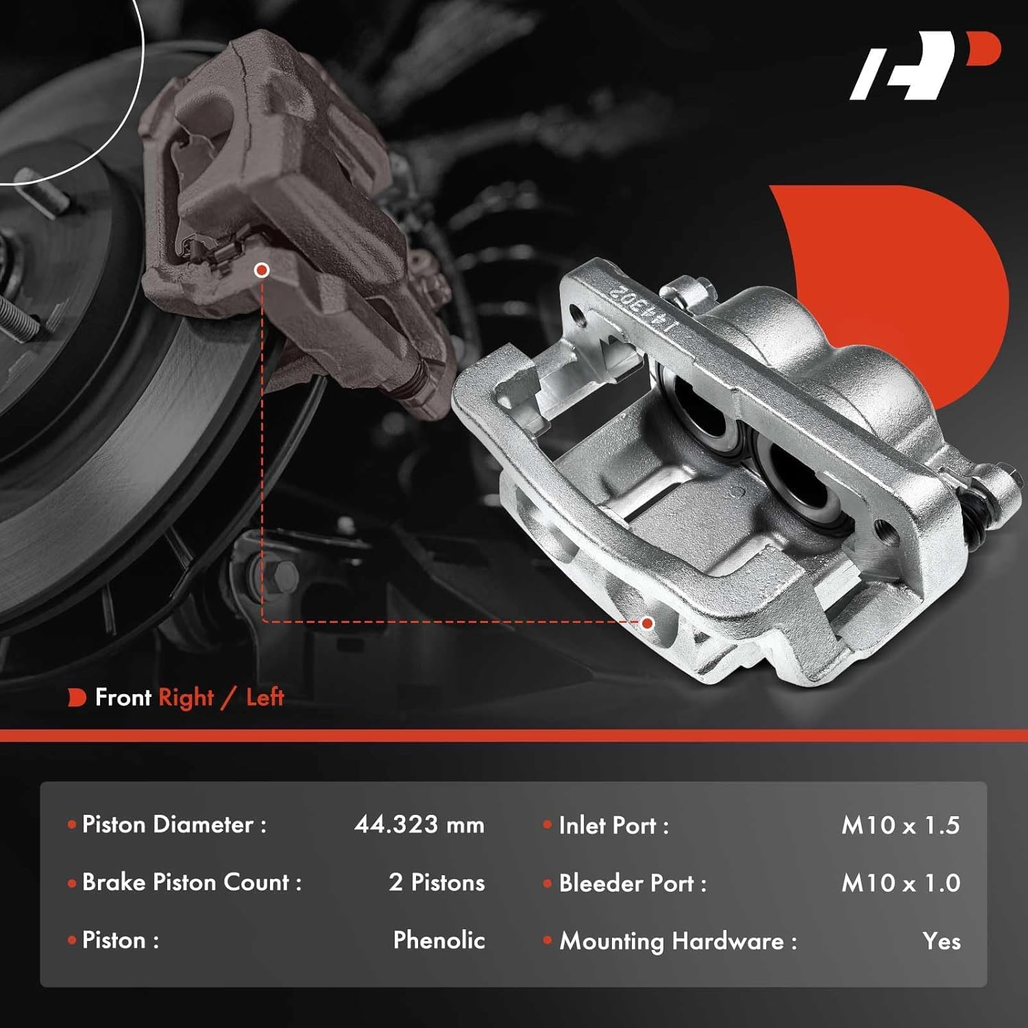 A-Premium Disc Brake Caliper Assembly with Bracket Compatible with Select Ford Models - F-350 Super Duty 2005-2010, F-450 Super Duty 2011 - Front Right Passenger Side