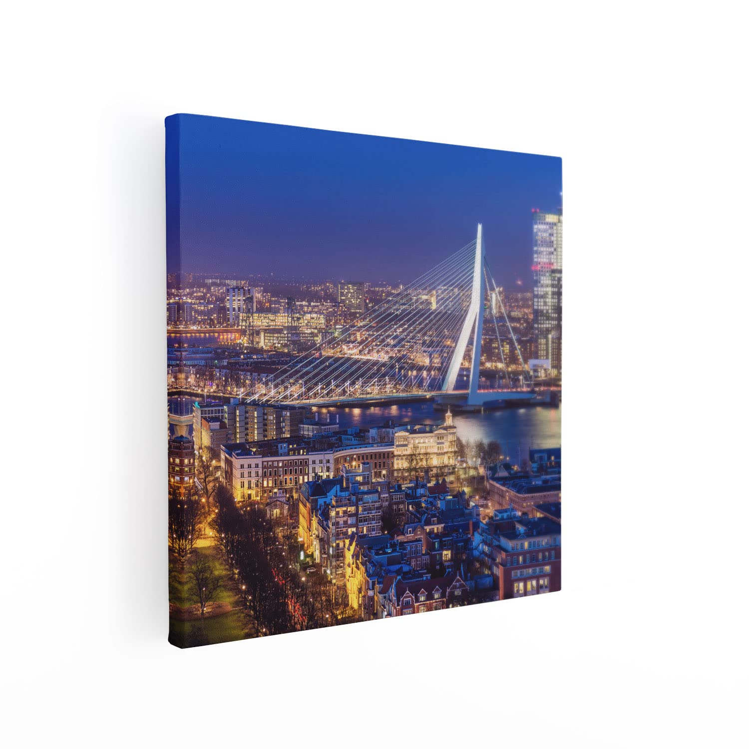 Artaza Cuadros Decoración Salón Modernos Skyline Rotterdam - 90x90 cm - Grande - Cuadros Decorativos Ciudad - Decoración Pared Puente - Lienzo Nocturno