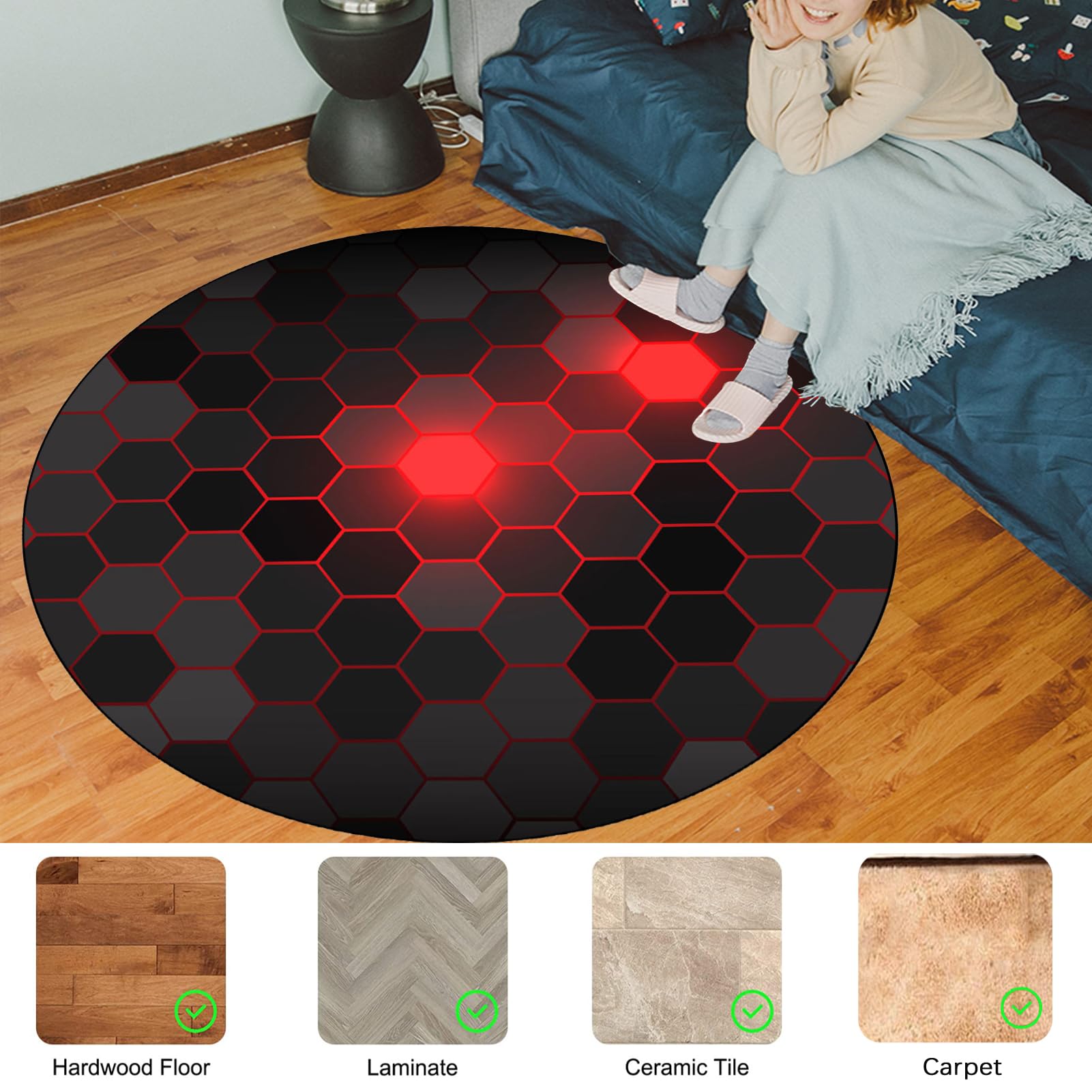 Tapis de Chaise Gaming, Ronde Tapis Chaise de Bureau, Tapis Protection de Sol pour Sols Durs, Tapis de Sol Bureau Tissu, Tapis Protège-Sol pour Chaise de Bureau stratifiée, Bureau et Chambre 120 cm