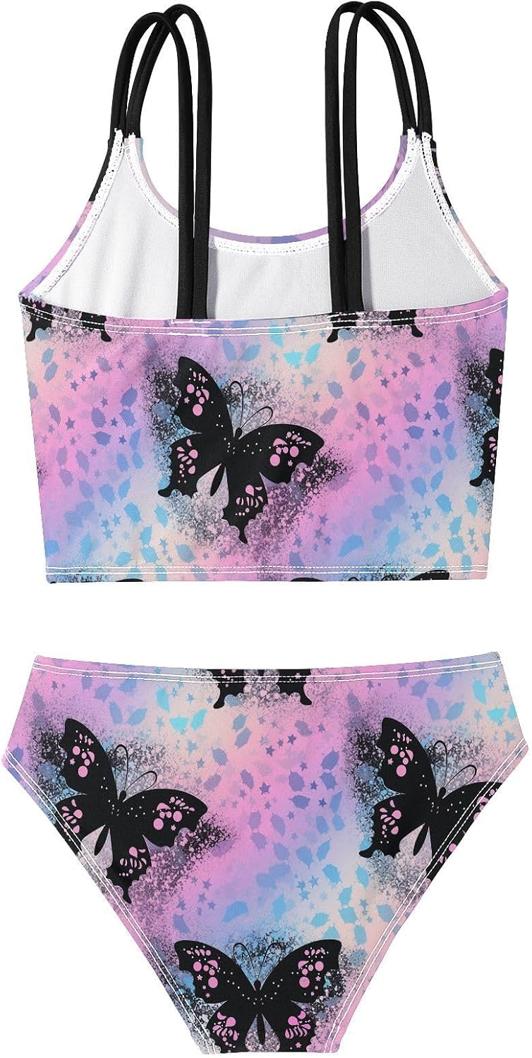visesunny Girls Two Piece Swimsuits Butterfly Silhouette Spot Girl's Bikini Sets Bathing Suits for Girls Size 5-12Y