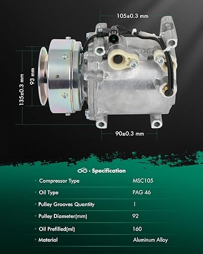 Miniatura 1392 de SCITOO CO 10739C - Compresor de CA compatible con Honda Element 2.4L 2003 2004 2005 2006 2007 2008 2009 2010 2011