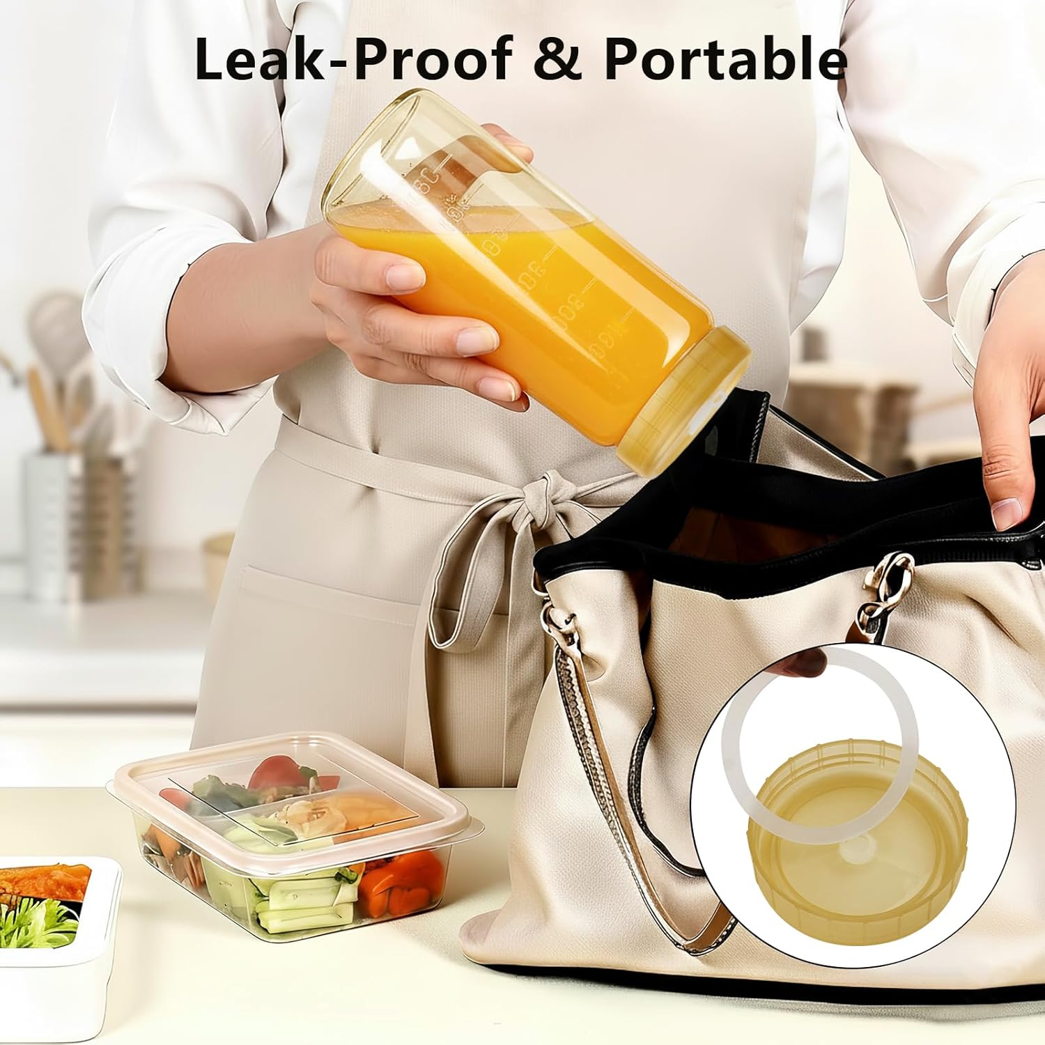 Ruckae 16oz 10 Pack Glass Juice Bottles with Dual Scale, Reusable Glass Bottles with Hole Lids and Straws Mason Jar for Juicing, Smoothies, Kombucha - Water Bottle for Fridge or Gym (Gold) - Image 4