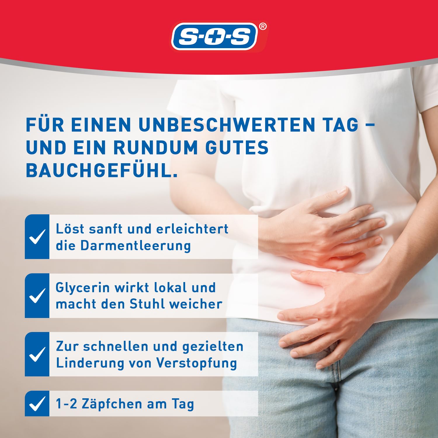 SOS Verstopfungs-Zäpfchen | Zur kurzfristigen Behandlung von Verstopfung | 2.250 mg Glycerin | 6 x 12 Zäpfchen für Erwachsene