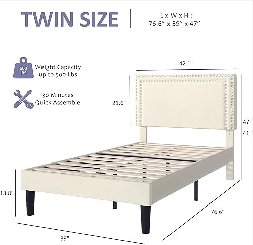 Miniatura 128 de VECELO Base de cama de tamaño matrimonial con cabecera tapizada ajustable, plataforma de listones de madera, diseño sin ruido, fácil montaje Negro