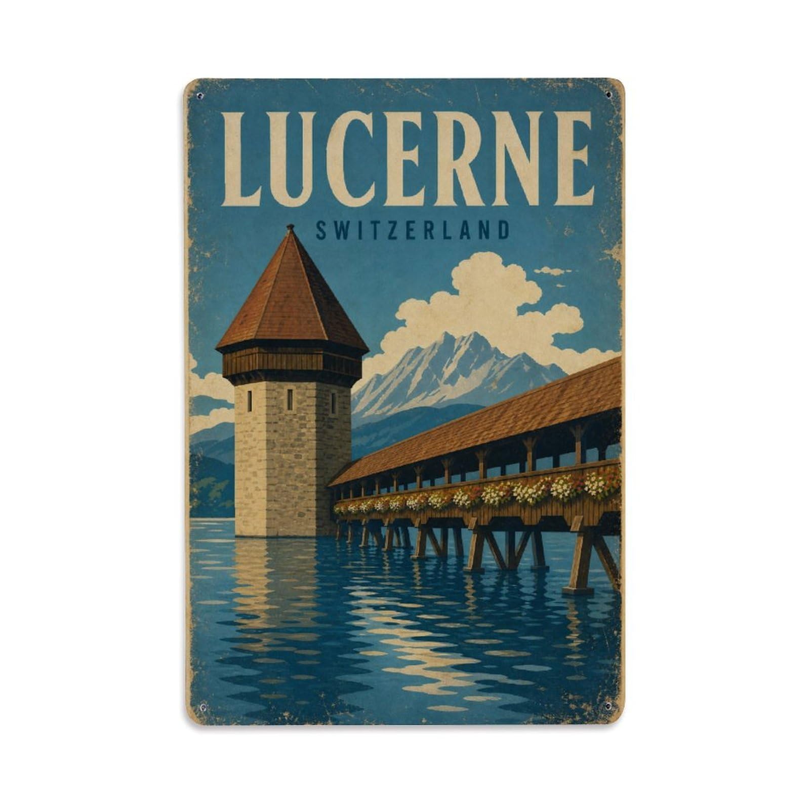 Travel Vintage Switzerland Lucerne Metal Tin Sign