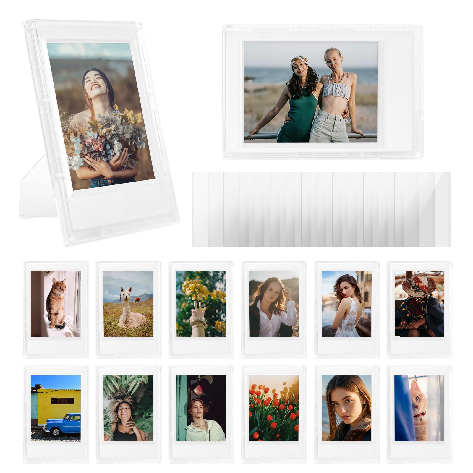 HIYQIN 14 Pack 2x3 Frosted Clear Photo Frame - Small Photo Frames for 3” Fujifilm Instax Mini Film - for Instax Mini 13/12/41/EVO/LiPlay/LiPlay+/11/9/8/7s/90/99/40 -Tabletop Display