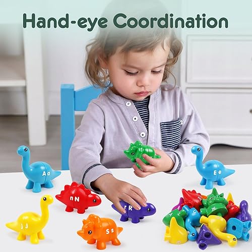 Miniatura 6 de Juguetes de dinosaurio para contar letras a juego con alfabeto ABC de doble cara, aprendizaje preescolar, juguete de motricidad fina en mayúsculas y