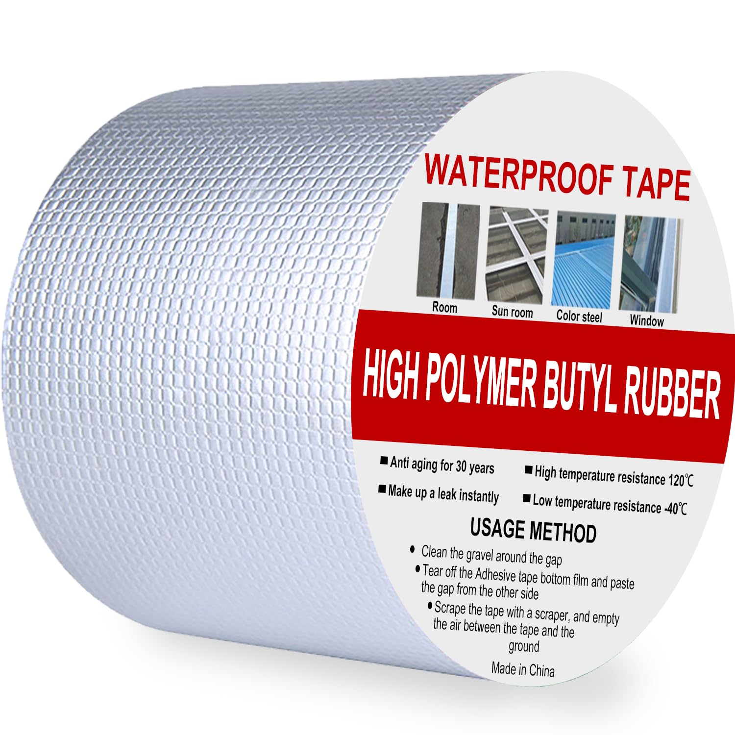 Bande Etancheite Toiture Butyle 100mm x 5m Autocollante Fissure Surface Rouleau Bitume Réparer Toit Imperméable